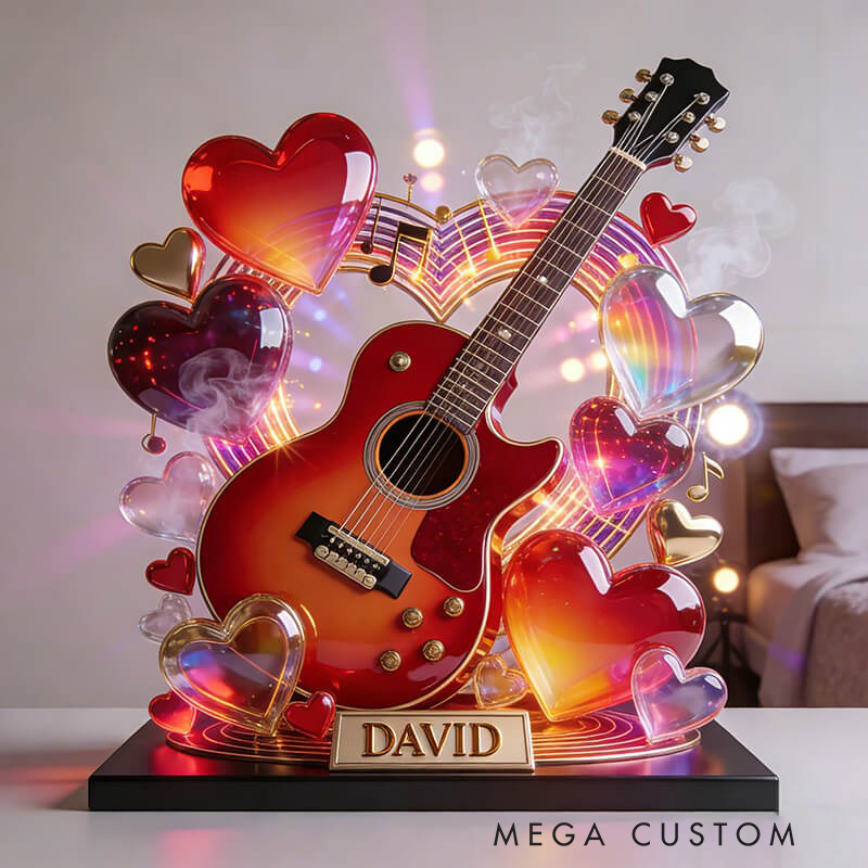 Personalized Heart-Shaped Guitar Desktop Figurine for Music Lovers Acrylic Plaque Gift for Room Music Studio