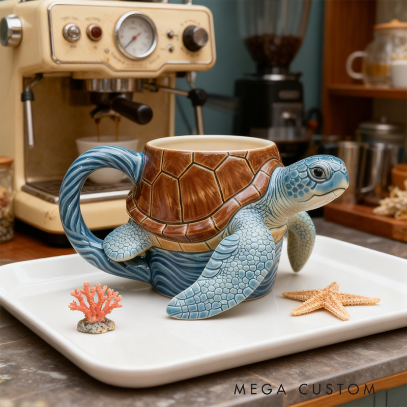 Ceramic Sea Turtle Mug - 3D Sculpted Ocean-Themed Coffee Cup for Beach Lovers