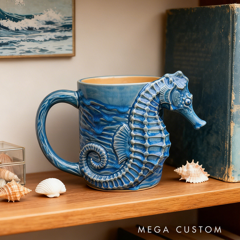 Ceramic Seahorse Mug - 3D Sculpted Ocean-Inspired Coffee Cup