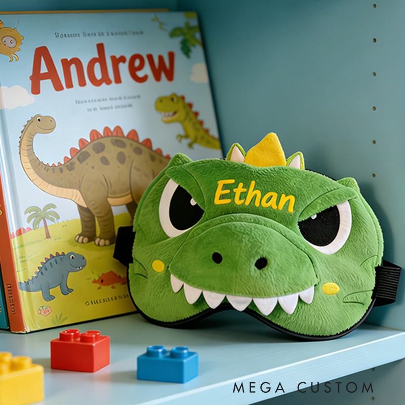 Personalized Whimsical Dinosaur Sleep Eye Mask Custom Eye Cover Comfortable Gift for Children