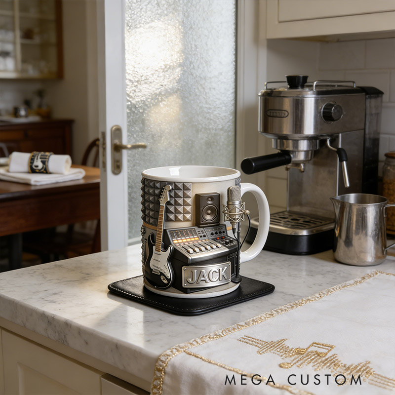 Personalized Music Studio Themed Electric Guitar Mug Custom Style and Name for Music Lovers for Room Music Studio