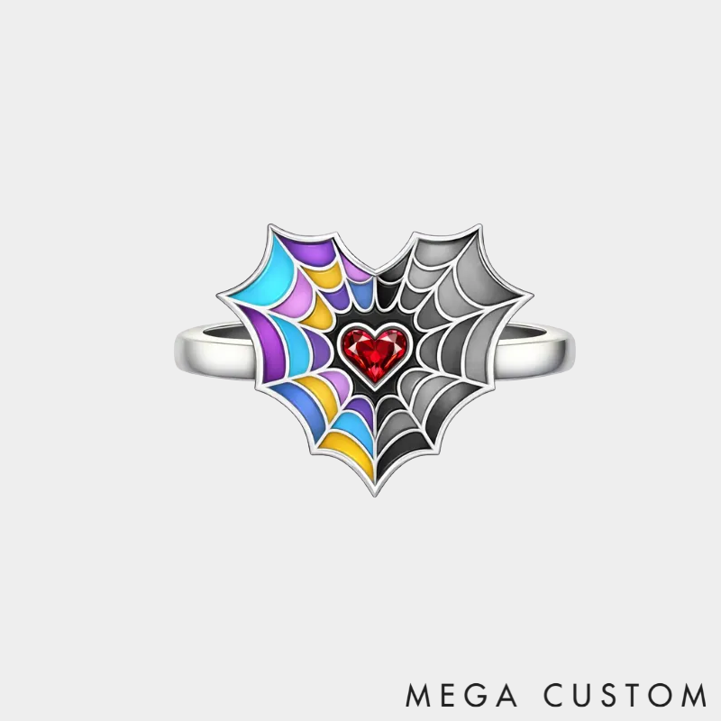 Personalized Birthstone Spiderweb Heart Ring Sterling Silver Ring Symbolic Jewelry Gift for Couples and Best Friends