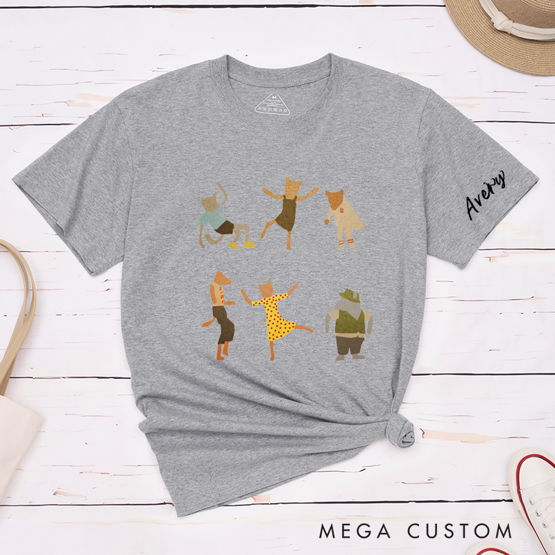 Personalized Classic T-shirt Animal Character Tee Unisex Custom Artistic Cat Lover Gift Unique Everyday Wear for Men Women and Kids Special Present 