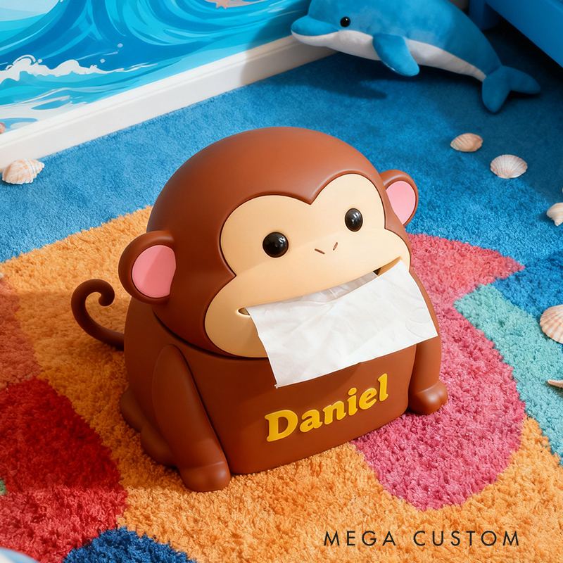 Personalized 3D Printed Monkey Tissue Box Cover - Custom Name Kids' Room Decor