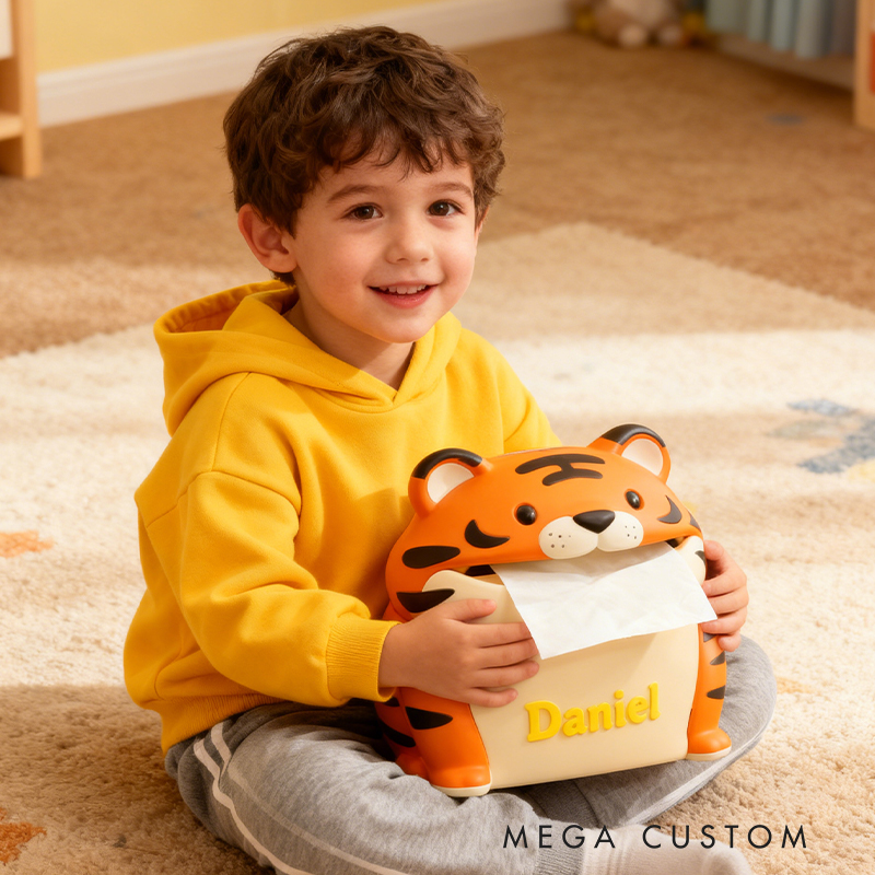 Personalized 3D Printed Tiger Tissue Box Cover - Custom Name Animal-Themed Home Decor