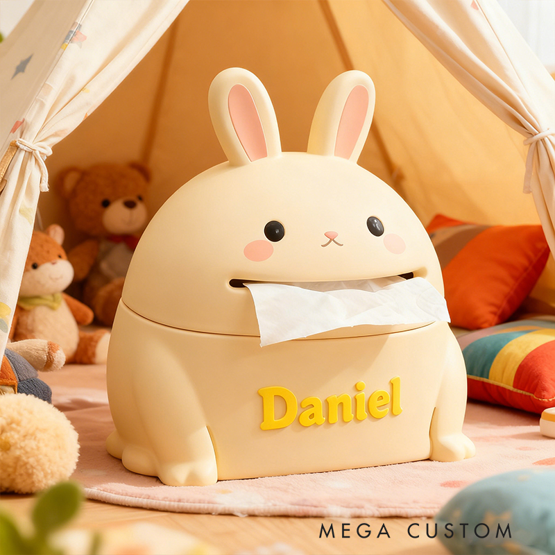 Personalized 3D Printed Rabbit Tissue Box Cover - Custom Name Nursery Decor