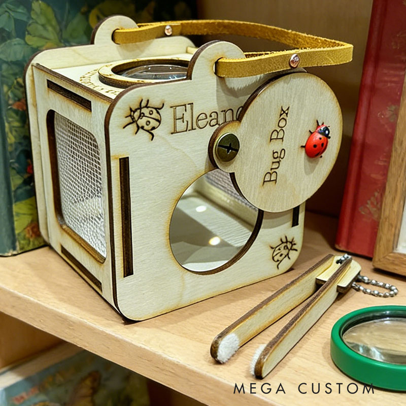 Personalized Bug Observation Box Baltic Birch Plywood Leather Handle Mesh Sides