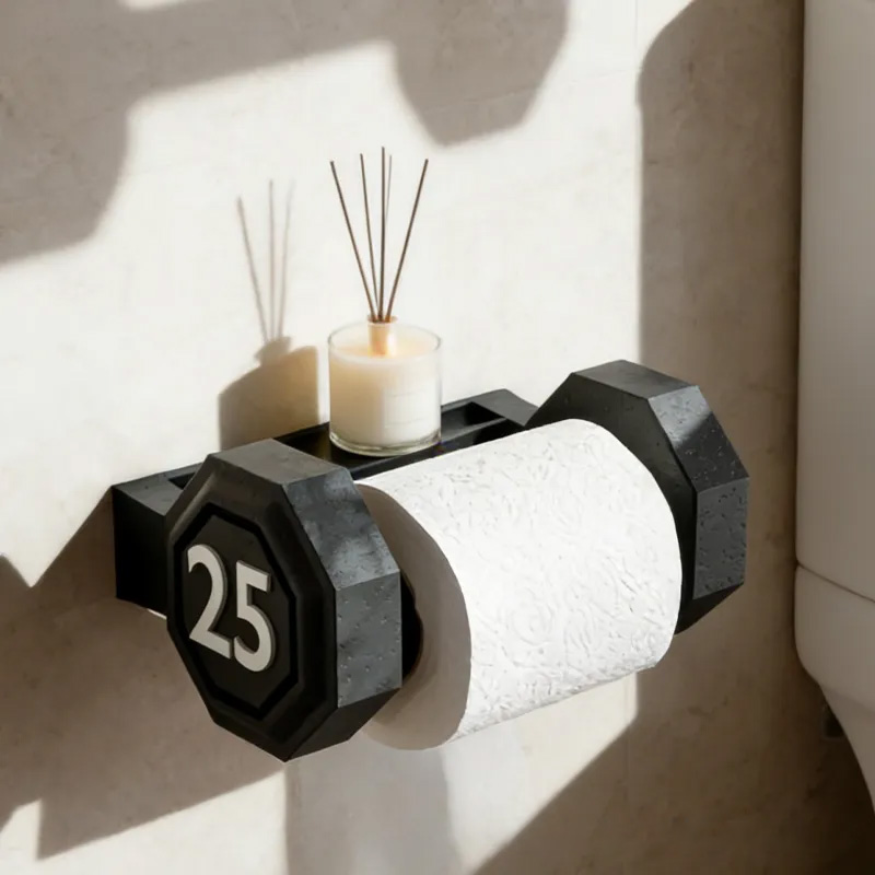 Personalized 3D Printed Dumbbell Toilet Paper Holder Weightlifter Design Funny Bathroom Decor Funny Bathroom Decor Gym Themed Fitness Inspired