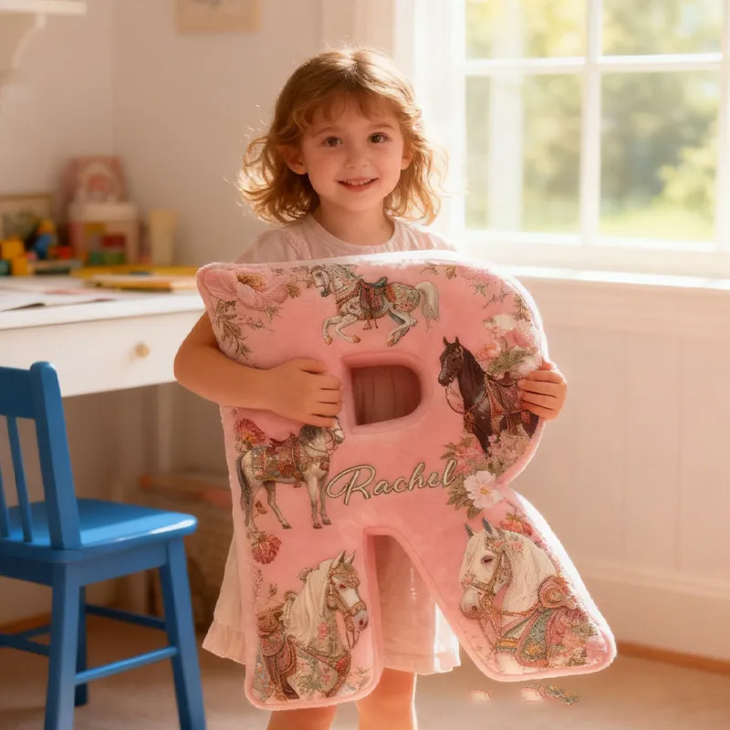 Personalized Riding Floral Letter Pillow Floral Horse Custom Name Festive Flower Decor with French Countryside Gifts for Family Graphic 3D Print for Riding Lovers Equestrian Lovers