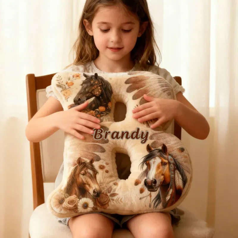 Personalized Equestrian Riding Chief Feather Letter Pillow Horse Custom Name Festive Flower Decor with French Countryside Gifts for Family Graphic 3D Print Riding Equestrian Lovers