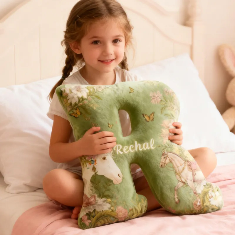 Personalized Equestrian Riding Floral Letter Pillow Floral Horse Custom Name Festive Flower Decor with French Countryside Gifts for Family Graphic 3D Print Riding Equestrian Lovers