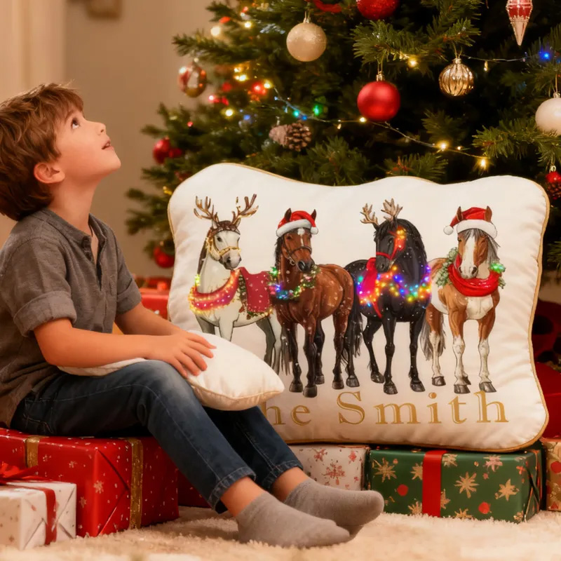 Personalized Festive Horse Graphic 3D Print Pillow Decor Equestrian Gifts Holiday Cheer  for Riding Lovers Soft and Funny Home Decor