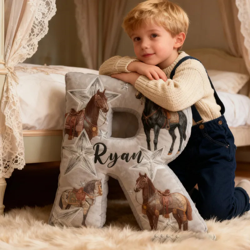 Personalized Riding Equestrian Star Letter Pillow Horse Custom Name Festive Decor with French Countryside Gifts for Family Graphic 3D Print for Riding Lovers Equestrian Lovers