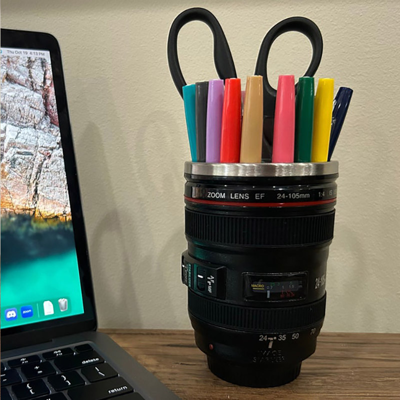 Personalized Camera Lens Pen Holder Gift for Photographer Desk Organizer for Photography Lover Office Pencil Cup Photography Accessories