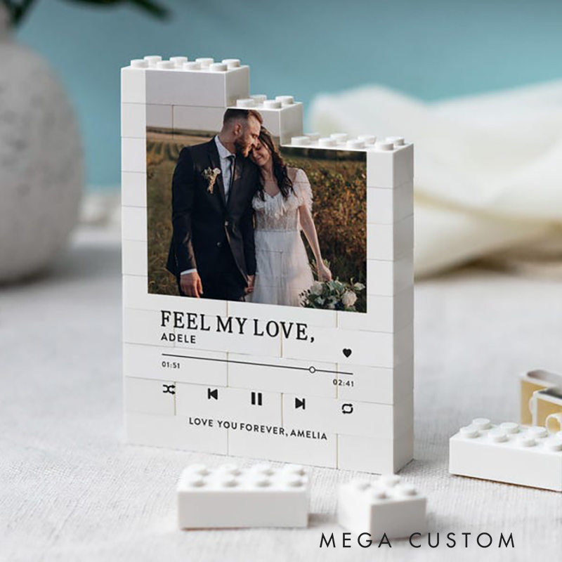 Personalized Wedding Music Gift for Couple All My Love Photo Building Block Keepsake Valentine's Day Anniversary Christmas Present Romantic Song Memory