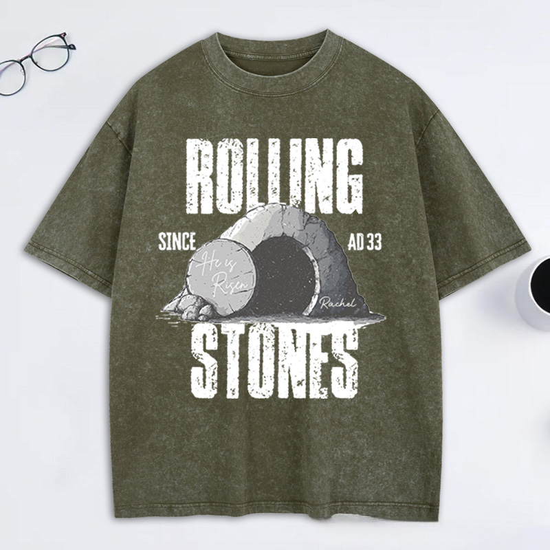 Personalized Rolling Stones Since AD33 Washed T-Shirt with Custom Name Christian Shirt Religious Christian Gift Easter Gift for Christians
