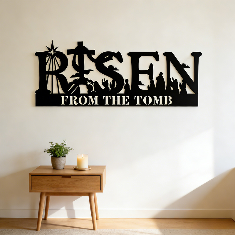 Personalized He is Risen Faith Metal Sign Wall Art Christian Home Decor Religious Gift Easter Gift for Family and Friends