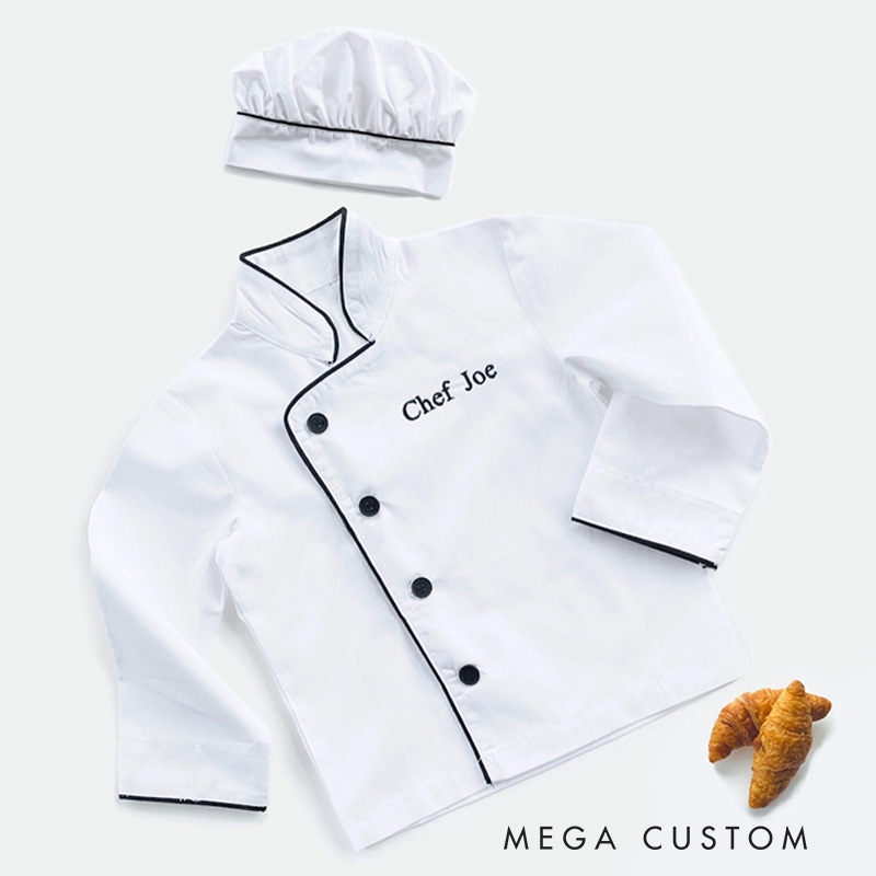 Personalized Kids Chef Coat & Hat Holiday Play Costume Kids Chef Hat Embroidered Cooking Costume