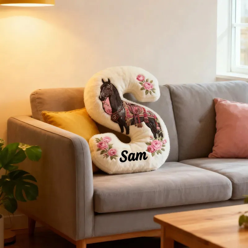 Personalized Riding Floral Letter Pillow Floral Horse Custom Name Festive Flower Decor with French Countryside Gifts for Family Graphic 3D Print Riding Lovers