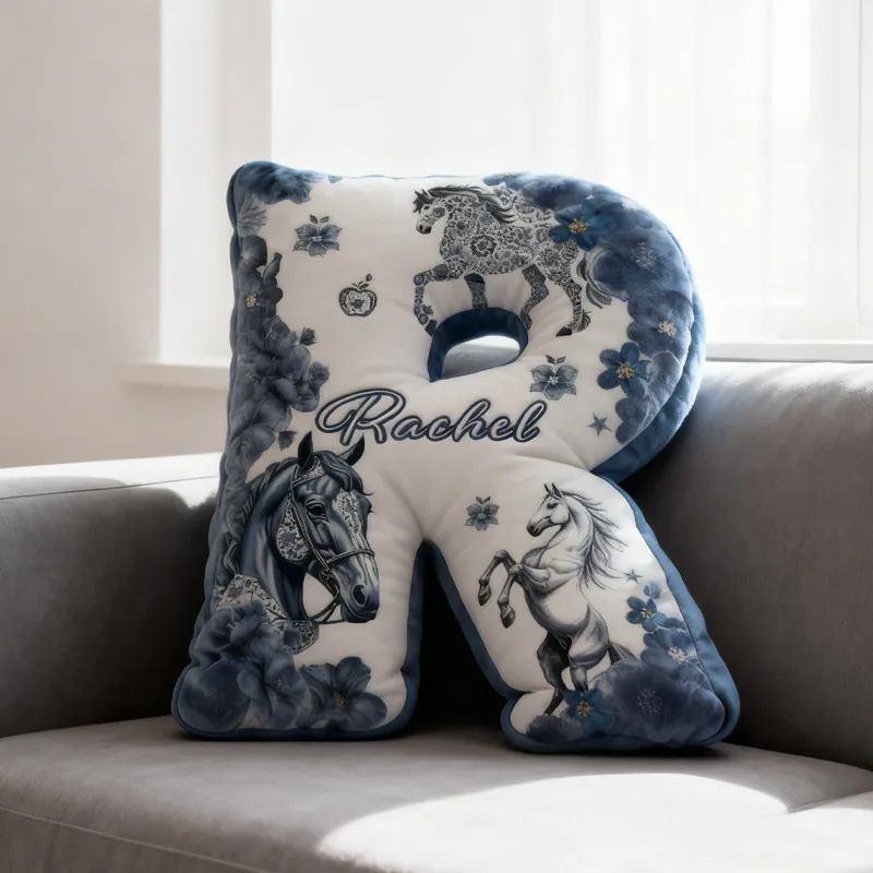 Personalized Riding Porcelain Floral Letter Pillow Floral Horse Custom Name Festive Flower Decor with French Countryside Gifts for Family Graphic 3D Print for Riding Lovers Equestrian Lovers