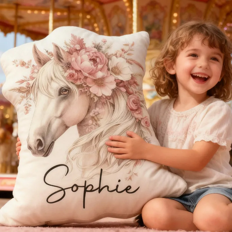 Personalized Floral Horse Graphic 3D Print Pillow Decor Equestrian Gifts for Riding Lovers Soft and Funny Home Decor