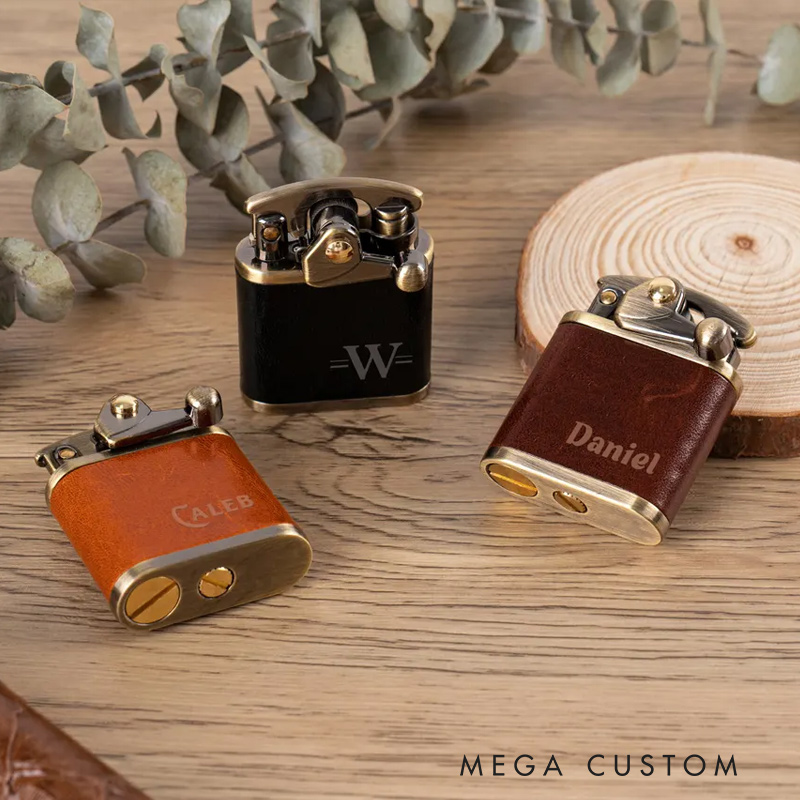 Personalized Engraved Leather Lighter for Men Groomsmen Wedding Valentine’s Day Gift for Boyfriend Dad Gift Anniversary Gift for Him