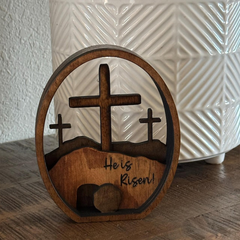 Personalized He is Risen Empty Tomb Scene Wood Egg with Custom Text Easter Decor Resurrection Scene Gift Religious Gift Easter Gift 