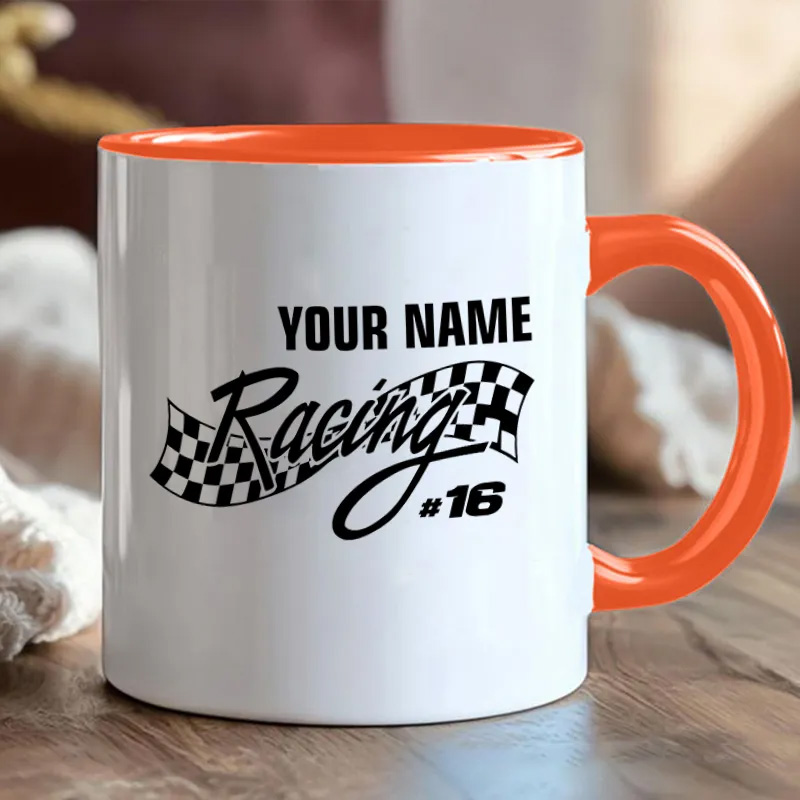 Personalized Racing Mug with Name and Checkered Flag for Outdoor Adventures Riding Cycling Biking Enthusiasts