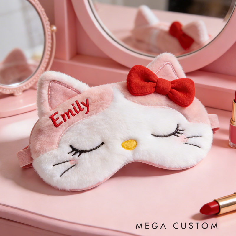 Personalized Whimsical Cat Sleep Eye Mask Custom Eye Cover Comfortable Gift for Children