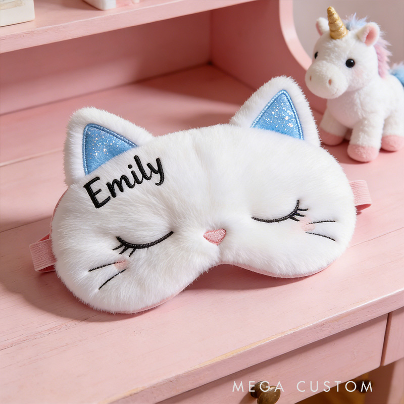 Personalized Whimsical Cat Sleep Eye Mask Custom Eye Cover Comfortable Gift for Children