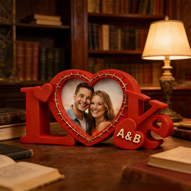 Personalized 3D Printable LOVE Photo Frame with Custom Names Wedding & Home Decor Anniversary Gift Valentines Day Gift Heart Picture Gift for Couples