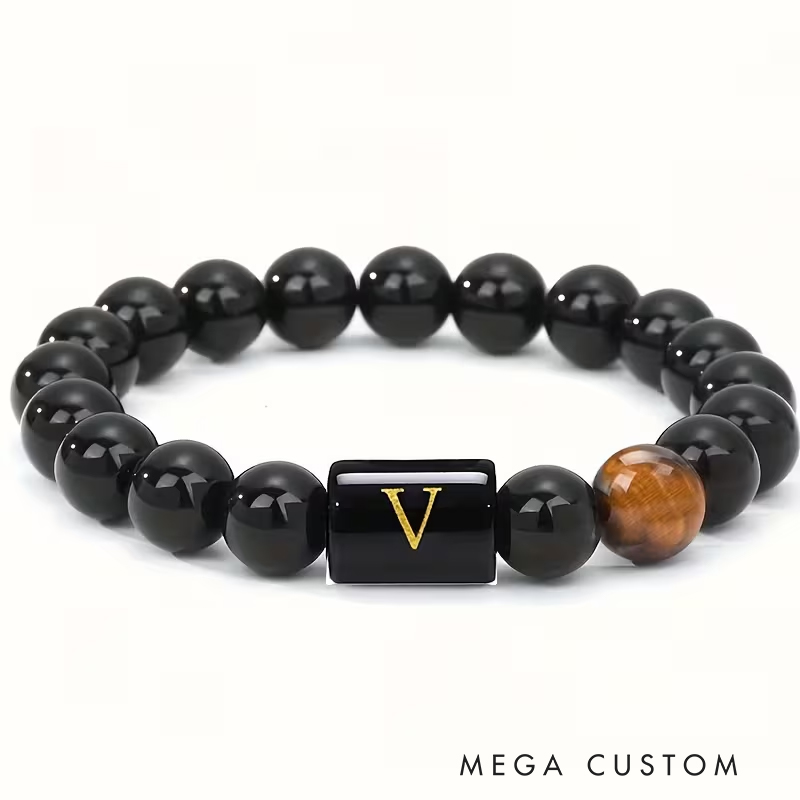 Personalized Tiger Eye Stone Letter Bracelet Fashion A To Z Letters Groomsmen Bracelets Men’s Gifts Valentine’s Day Gifts Dad Anniversary Gift for Him