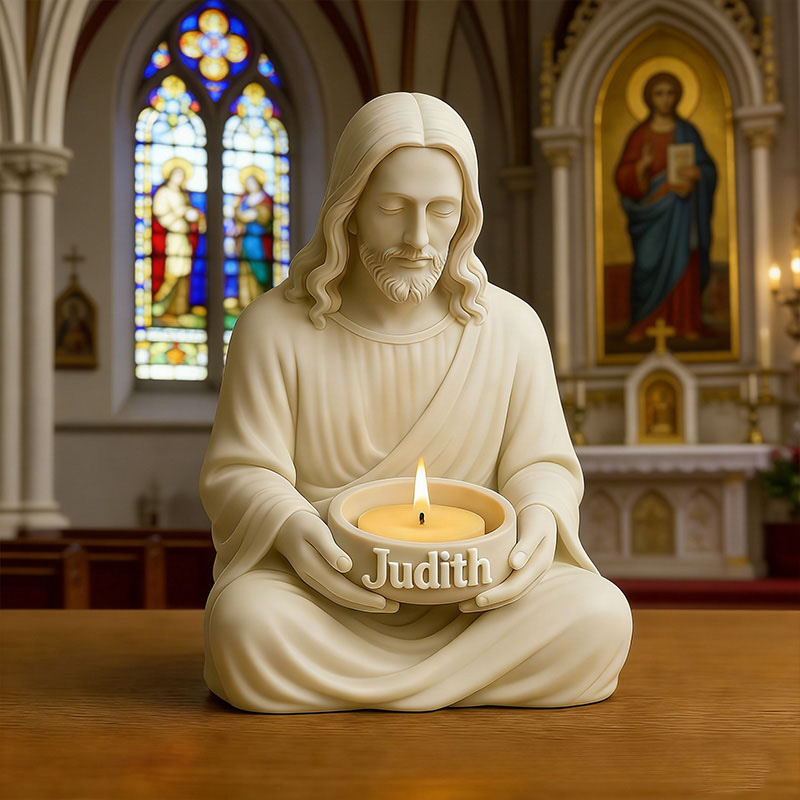Personalized 3D Printable Jesus Tealight Candle Holder with Custom Name Christmas Decoration Christian Home Decor & Spiritual Gift Prayer Space Gift