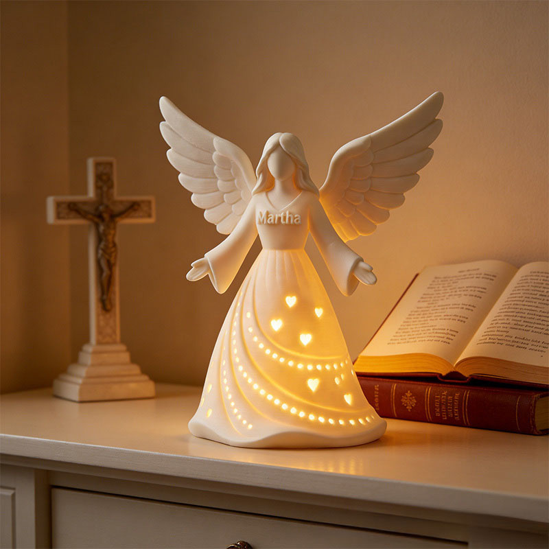 Personalized 3D Printable Guardian Angel Girl Tealight Candle Holder with Custom Name Christian Home Decor & Spiritual Gift Prayer Space Gift