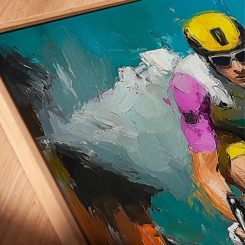 Personalized Bicycle Photo Portrait Bike Art Print Cycling Wall Decor Teal Yellow Sport Painting Bicycle Race Wall Decor Gift for Cyclist