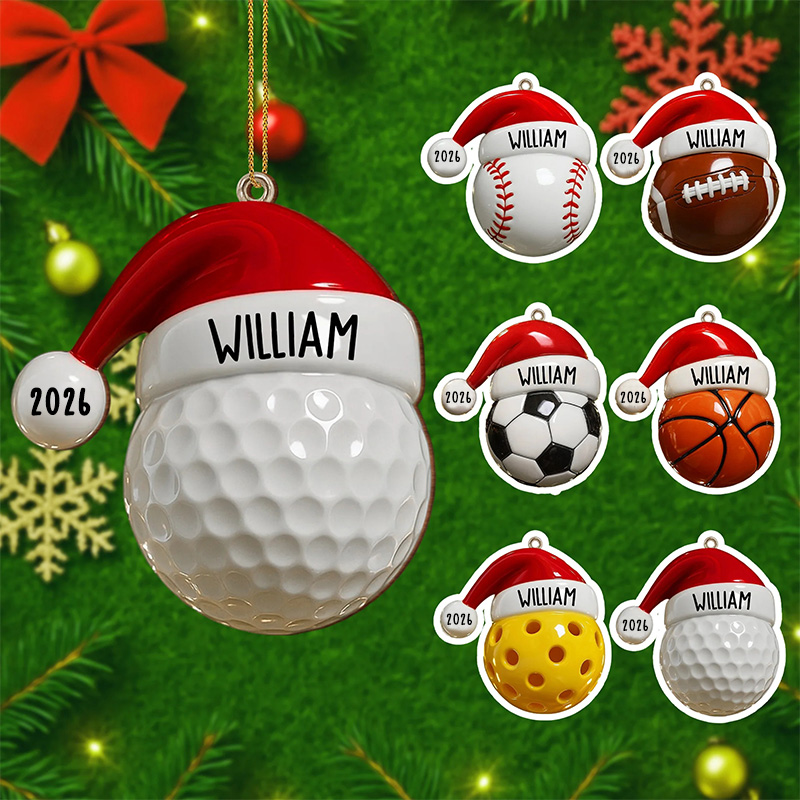 Personalized Sports-Themed Acrylic Christmas Ornament with Custom Name and Year  