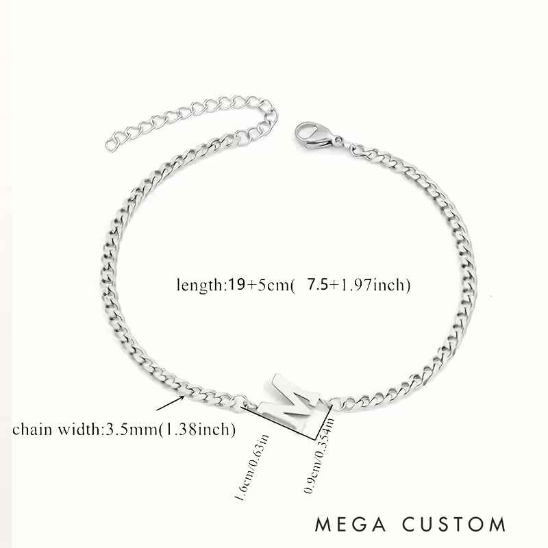 Personalized Silver Initial Alphabet Chain Bracelet for Men Men’s Gifts Valentine’s Day Gifts Groomsmen Bracelets