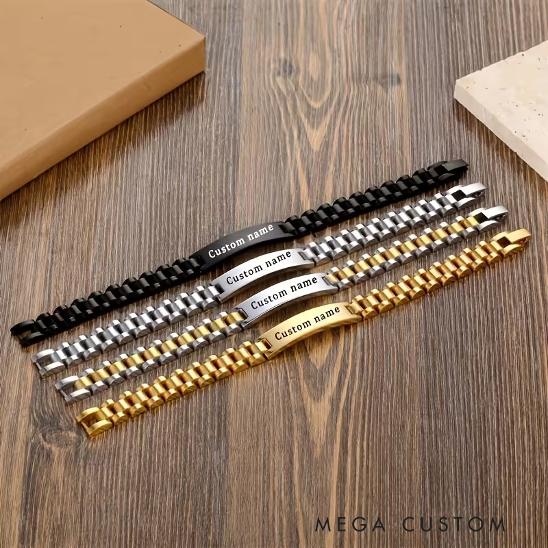 Personalized Bar Bracelet with Name Engraving Pendant Chain Men’s Gifts Father’s Day Valentine’s Day Gifts Groomsmen Bracelets