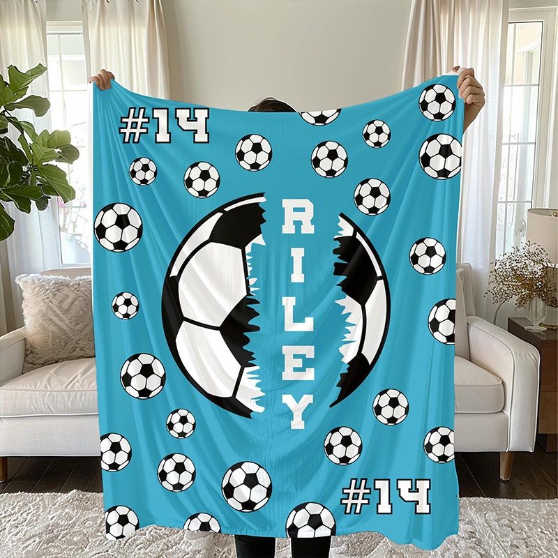 Personalized Soccer Blanket with Custom Name and Number Design