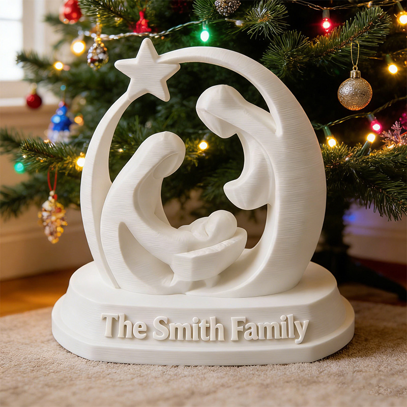 Personalized Holy Family Nativity Scene 3D Printed Christmas Decor with Family Name Christmas Home Decor Religious Gift for Christians