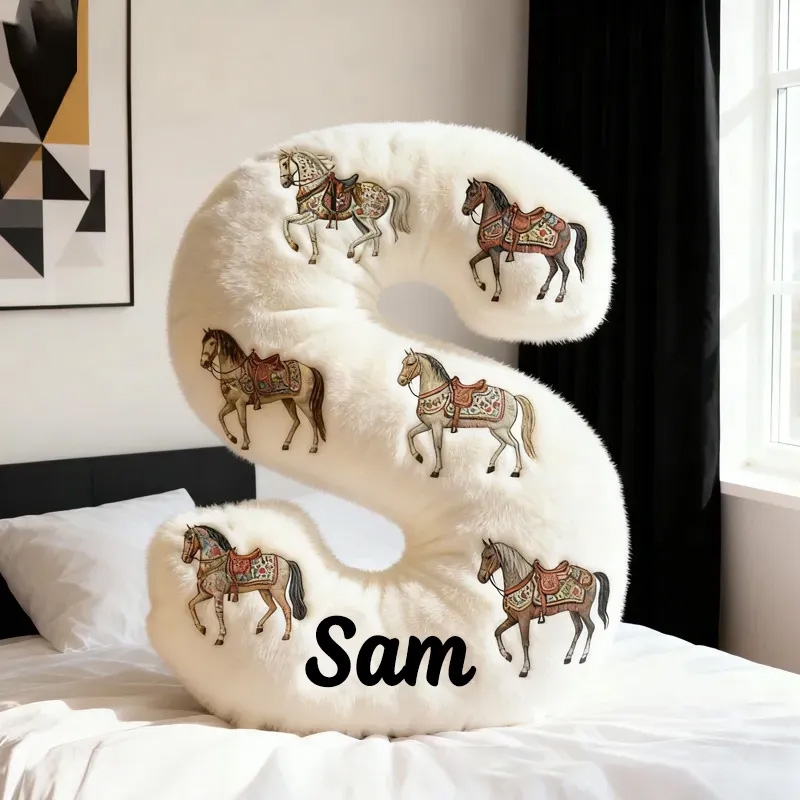 Personalized Riding Horse Letter Pillow Floral Horse Custom Name Festive Flower Decor with French Countryside Gifts for Family Graphic 3D Print Riding Lovers