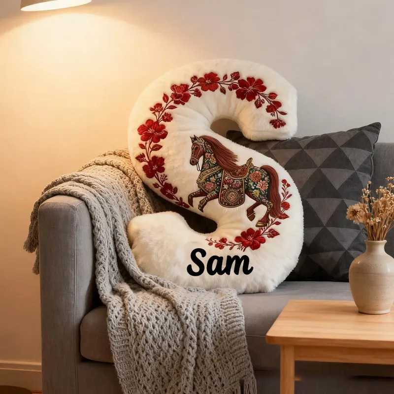 Personalized Riding Floral Horse Letter Pillow Floral Horse Custom Name Festive Flower Decor with French Countryside Gifts for Family Graphic 3D Print Riding Lovers