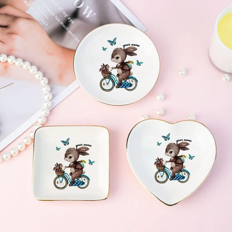 Personalized Bunny on a Bike Ring Dishes Jewelry Whimsical Bunny Dish Couple Valentine's Day Anniversary Gift for Outdoor Adventures Riding Cycling Biking Enthusiasts