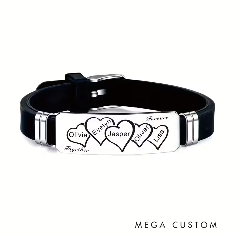 Personalized Stainless Steel Silicone Bracelet Custom Engraved Heart Connected Design Ideal Men's Father's Day Valentine's Day Gifts