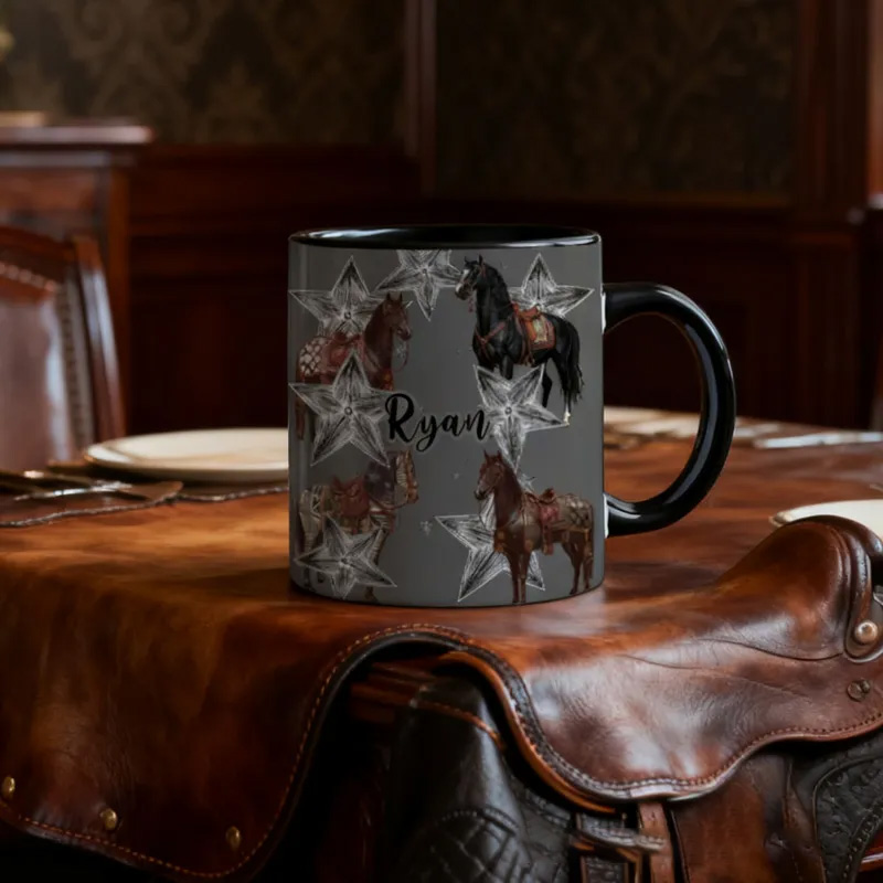 Personalized Riding Mug Stars Mug Horse Lovers French Toile de Jouy Coffee Cup Gift for Coffee Cup Bicycle Tea Cup Riding Ceramic Flower Mug Gift for Riding Lovers Equestrian Lovers