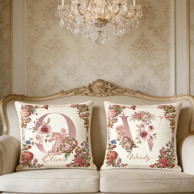 Personalized Horse Initials Letter Throw Pillow Cover with Name Home Decor Birthday Anniversary Gift for Horse Owner Lover Riding Lovers Equestrian Lovers