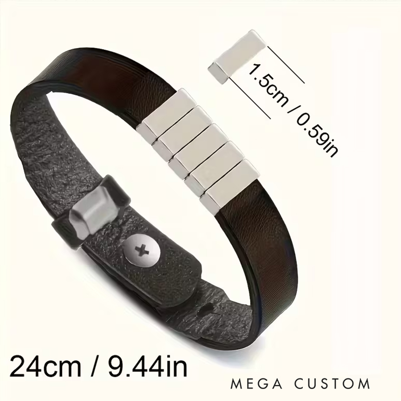 Personalized Genuine Leather Men's Bracelet with Stainless Steel Accents Custom Engraved Minimalist Design Ideal Men's Gifts for Father's Day and Valentine's Day