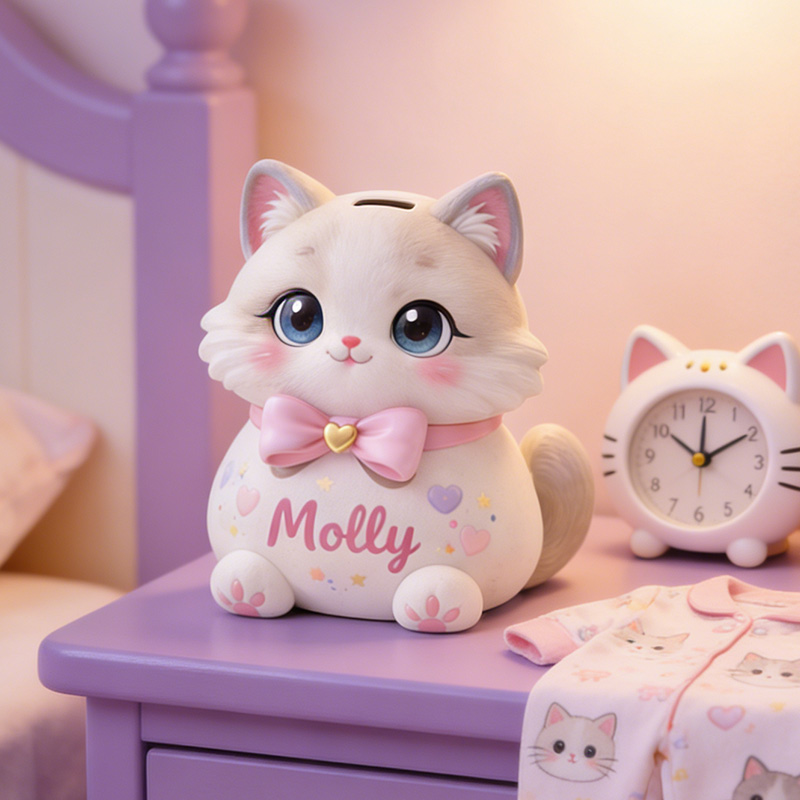 Personalized Cat Piggy Bank 3D Printed Nursery Decor Kids Birthday Gift Custom Piggy Bank Gifts for Kids Baby Shower Gift