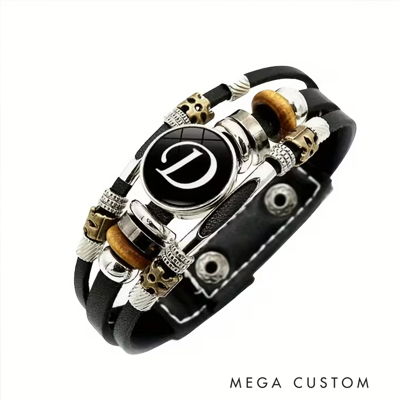 Personalized PU Leather Multilayer Braided Punk Style Bracelet with A-Z Alphabet Custom Name Identification Ideal Men's Gifts for Valentine's Day and Groomsmen