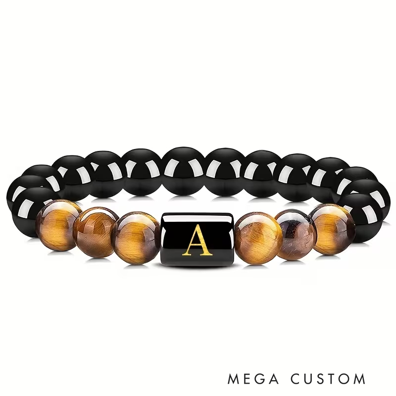 Personalized Tiger's Eye Beaded Bracelet with Elastic Cord Unisex Ideal Men's Gifts Valentine's Day Gifts and Groomsmen Bracelets